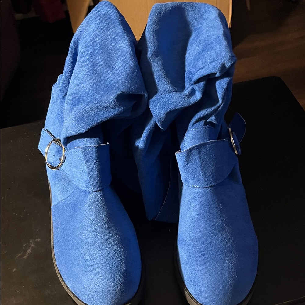 Elegant Blue Suede Knee High Boots
